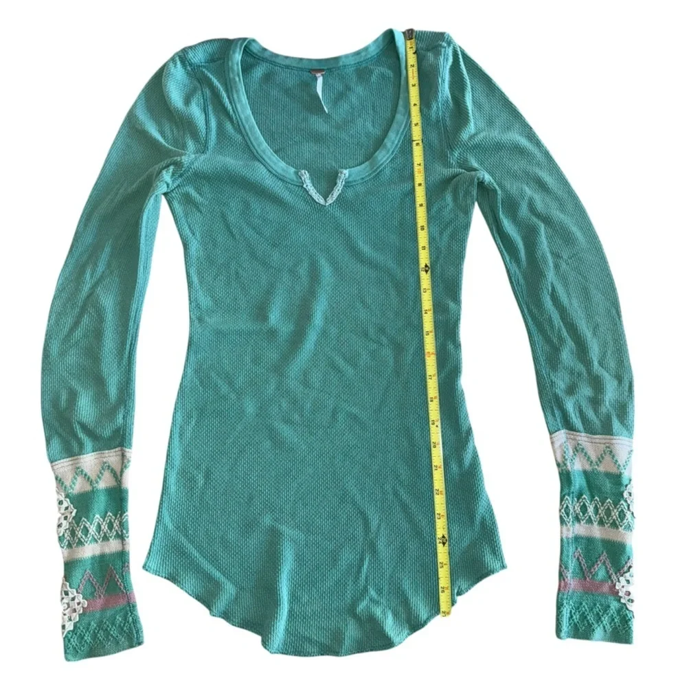 Free People Kombucha Cuff Thermal XS Mint Teal Lace Embroidered Whimsigoth Y2K
